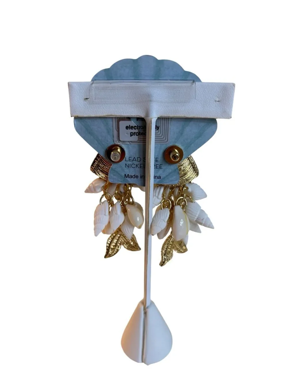 Piper k Gold Tone Fish Head Dangle Natural Shell Drop Earrings.